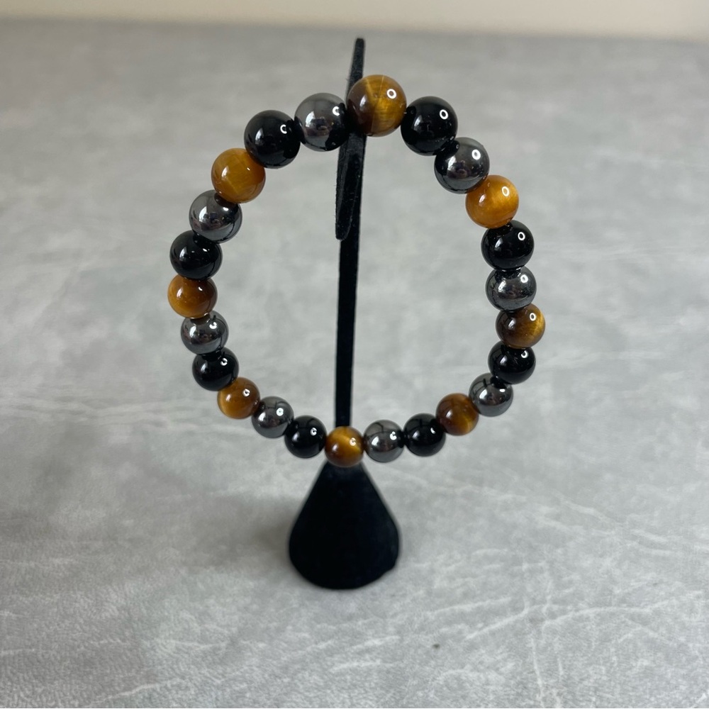 Protection Bracelet Hematite, Tiger Eye, and Onyx 8mm Beads